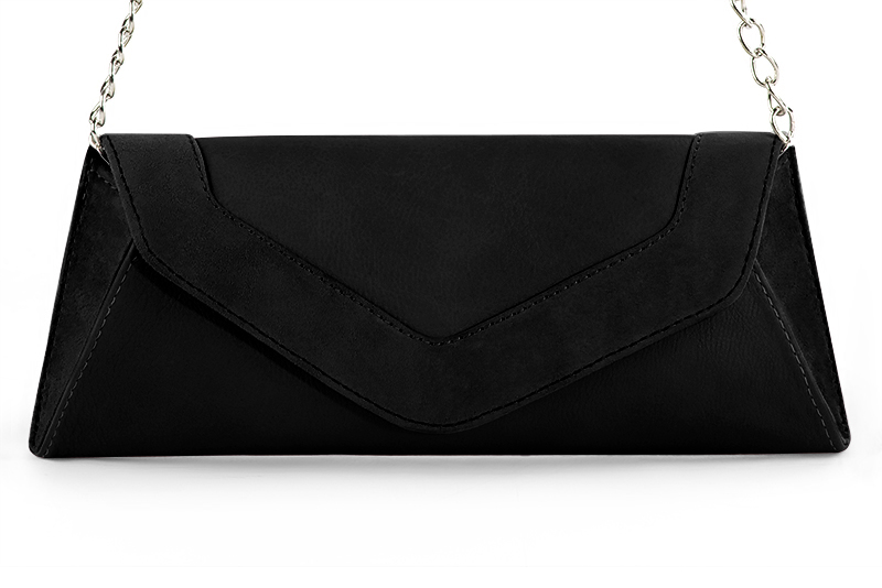 Dress clutch for wedding and parties in matt black leather - Profile view